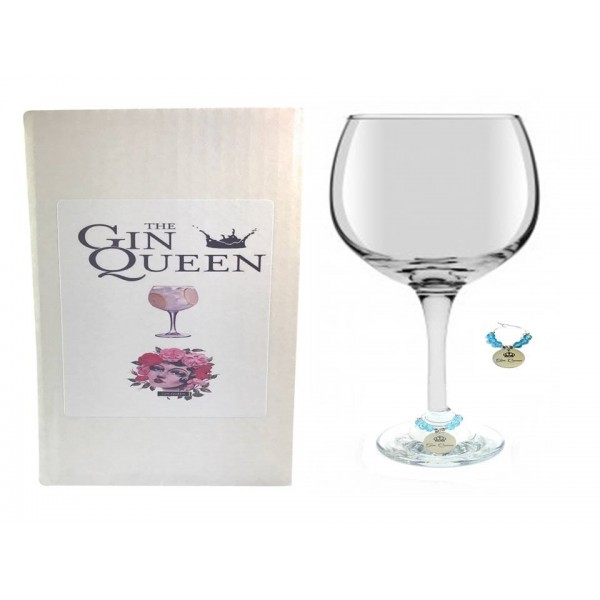 Large Balloon Shaped Gin and Tonic Glass with Gin Queen Stem Glass Charm and Gift Box